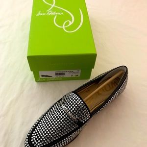 SAM EDELMAN Women’s Glitz Studded Signature Black Loafers